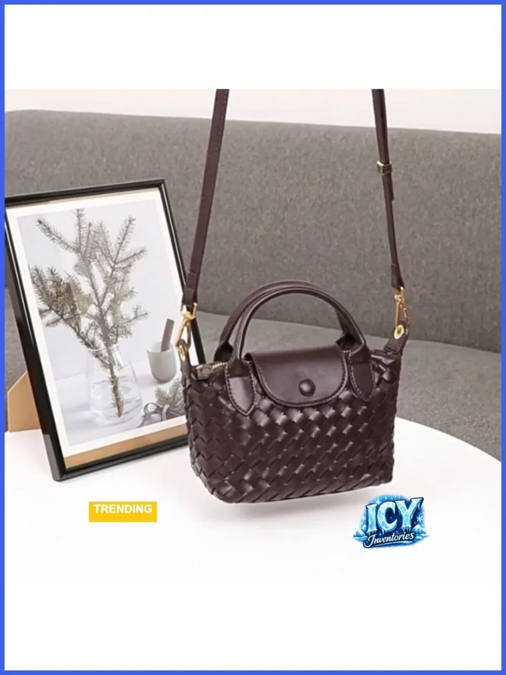Small Vegan Leather Crossbody Bag, Mini Woven Top Handle Dumpling Purse,